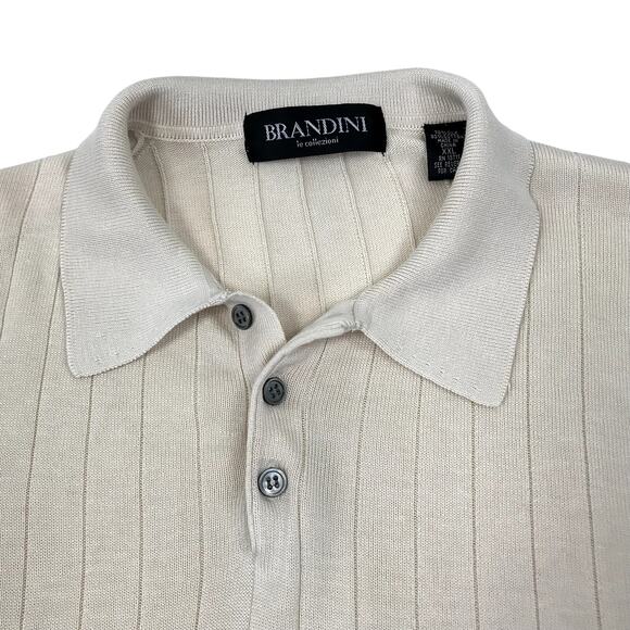 BRANDINI Italy Silk Polo Top Men XXL Sand Wide Rib Business Casual Academia Y2K - Picture 4 of 10